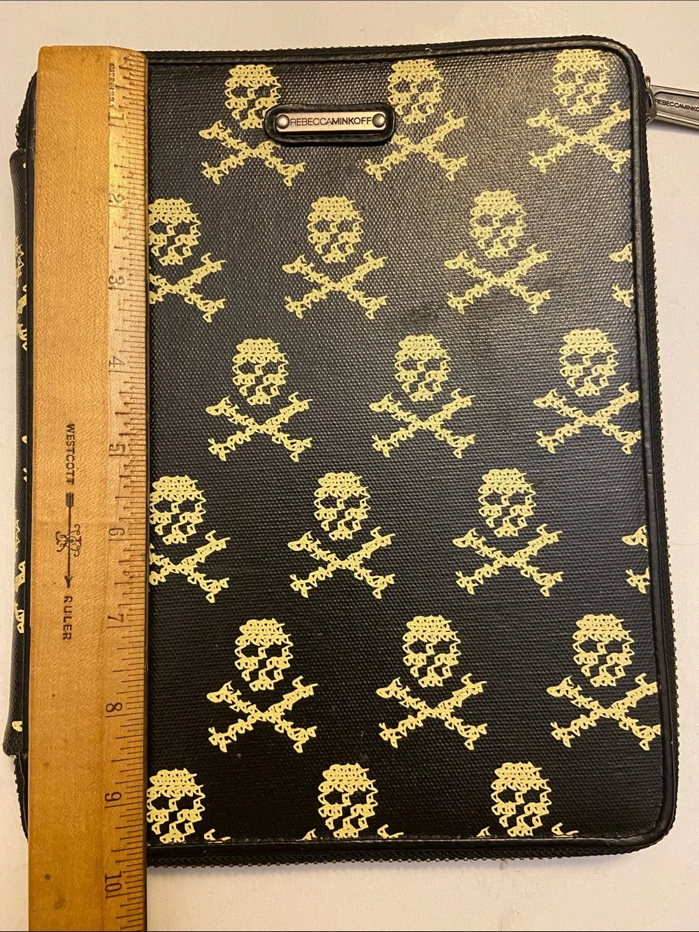 Rebecca Minkoff Black Tablet Folio with Yellow Skull Print
